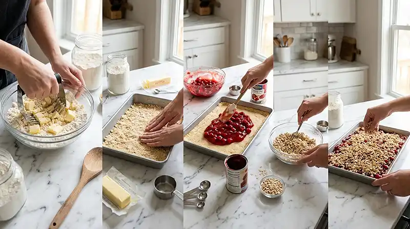 preparing the Cherry Pie Bars