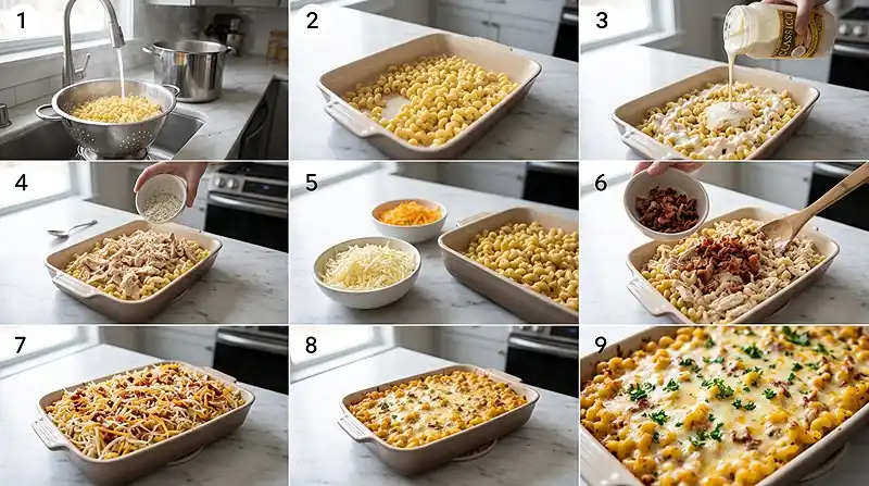 Chicken Bacon Ranch Pasta Bake 3 preparing the Chicken Bacon Ranch Pasta Bake