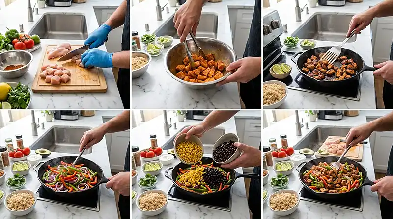 Chipotle Chicken Veggie Bowls 3 preparing the Chipotle Chicken Veggie Bowls