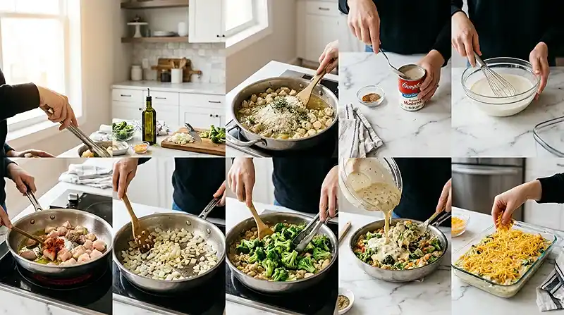 Creamy Chicken Broccoli Rice Bake 3 preparing the Creamy Chicken Broccoli Rice Bake