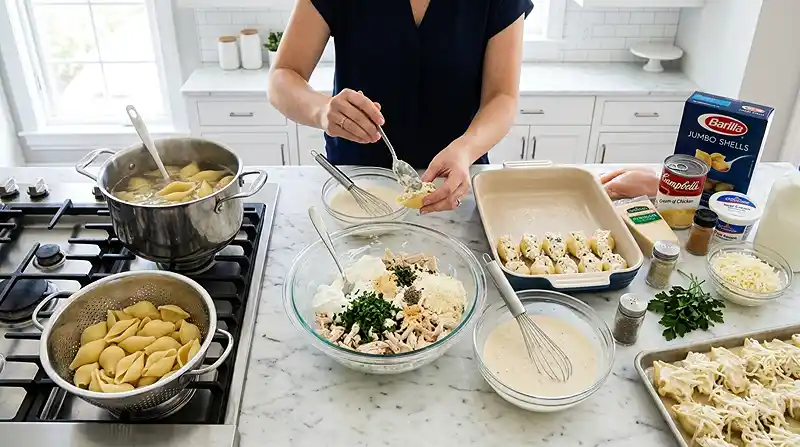 Creamy Chicken Stuffed Shells 3 preparing the Creamy Chicken Stuffed Shells
