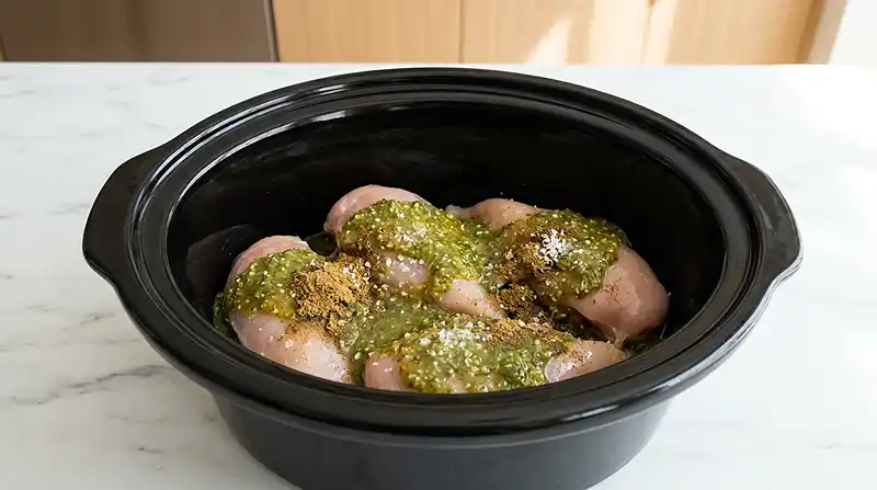 Crockpot Salsa Verde Chicken Bowls 3 preparing the Crockpot Salsa Verde Chicken Bowls