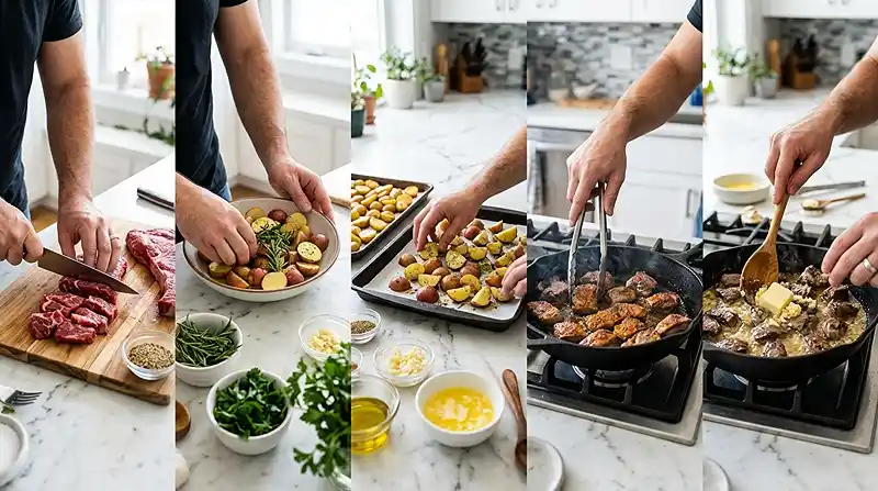Garlic Butter Steak Bites and Potatoes 3 preparing the Garlic Butter Steak Bites and Potatoes