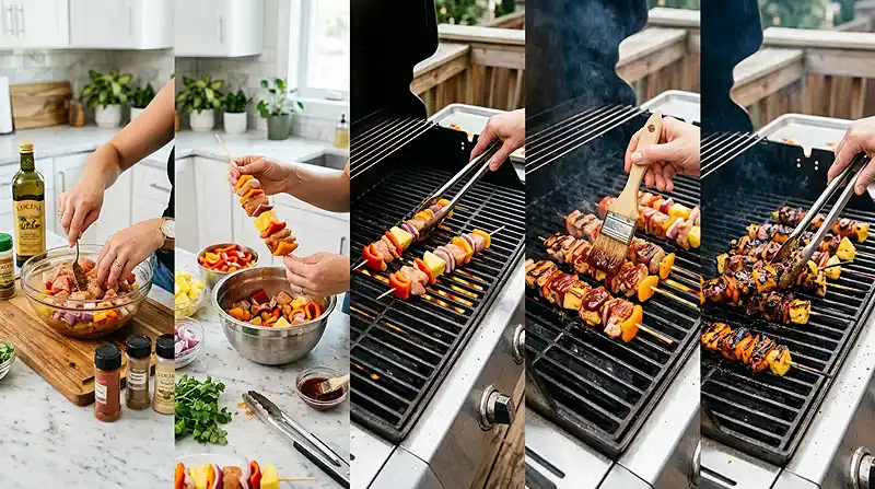 preparing the Grilled BBQ Chicken Pineapple Skewers