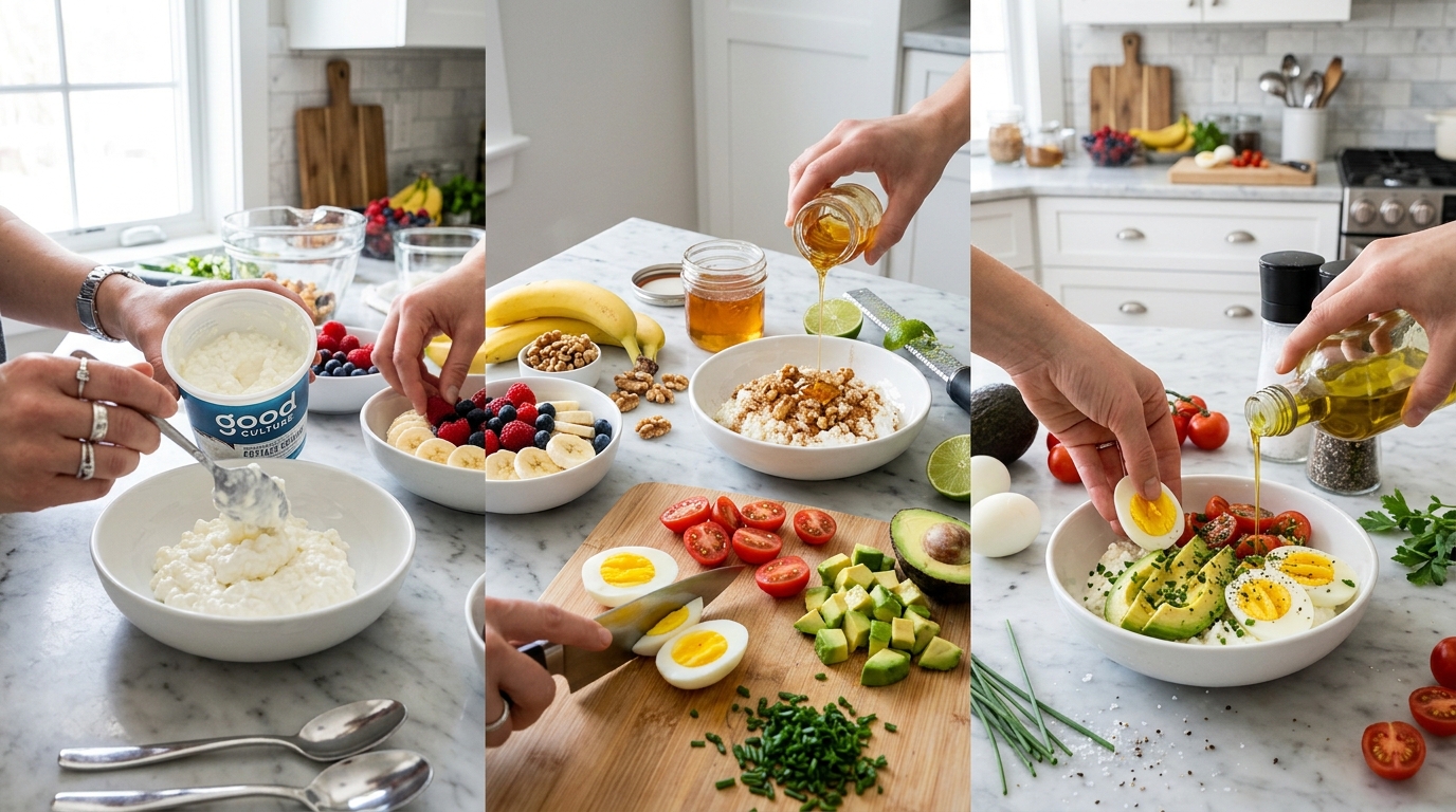 preparing the High Protein Cottage Cheese Breakfast Bowl