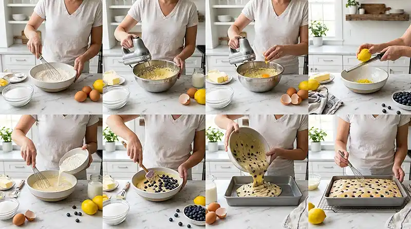 Lemon Blueberry Sheet Cake 3 preparing the Lemon Blueberry Sheet Cake