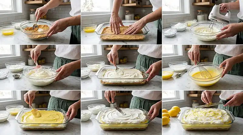 preparing the Lemon Lush Dessert Bars