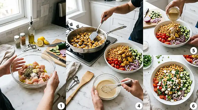 Mediterranean Chickpea Chicken Bowls 3 preparing the Mediterranean Chickpea Chicken Bowls