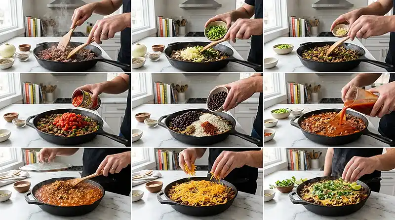 preparing the One Pan Beef Enchilada Rice