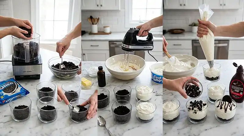 Oreo Delight Dessert Cups 3 preparing the Oreo Delight Dessert Cups