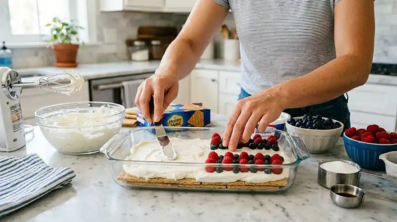 Red White and Blue Icebox Cake 3 preparing the Red White and Blue Icebox Cake
