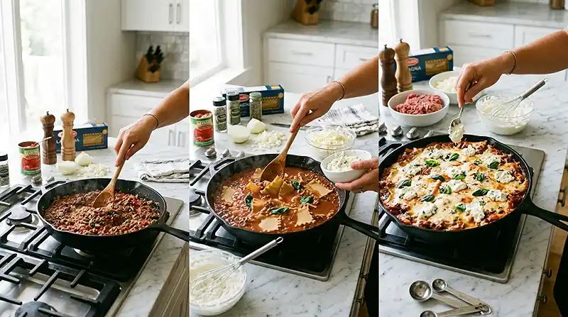 preparing the Skillet Lasagna with Ricotta