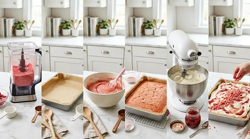 Strawberry Shortcake Sheet Cake 3 preparing the Strawberry Shortcake Sheet Cake