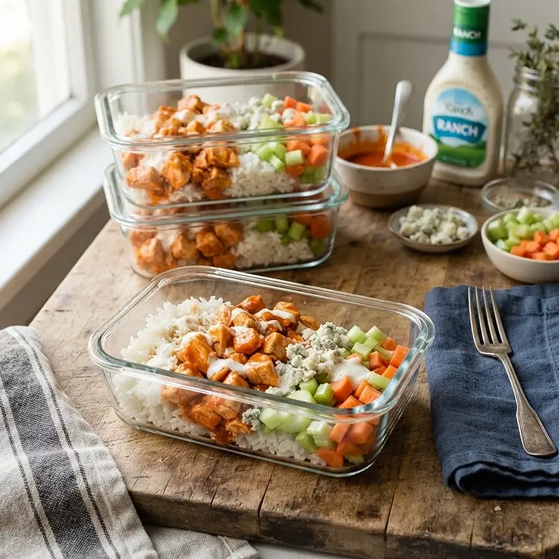 Buffalo Chicken Rice Lunch Prep 4 Buffalo Chicken Rice Lunch Prep RECIPE