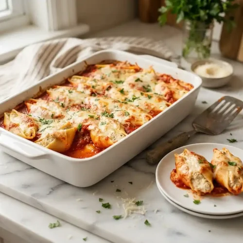 Chicken Parmesan Stuffed Shell Bake