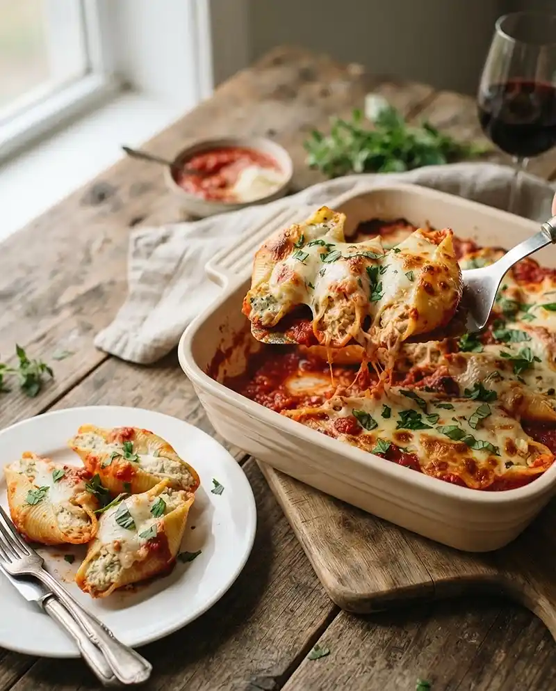 Chicken Parmesan Stuffed Shell Bake recipe