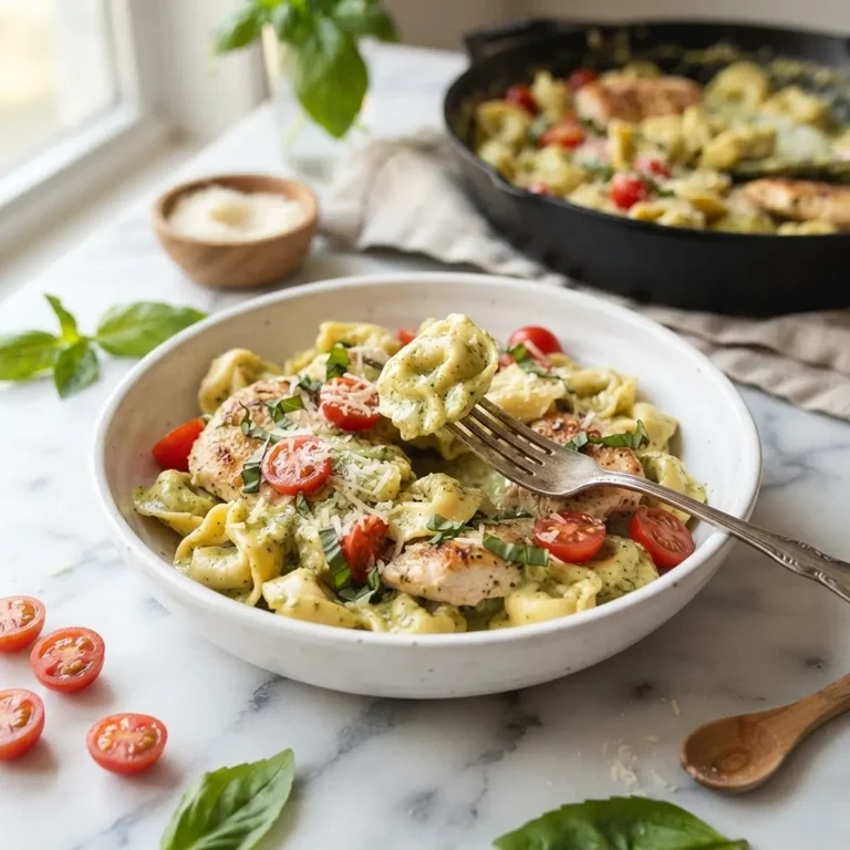 Creamy Pesto Chicken Tortellini Skillet