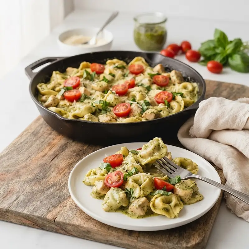 Creamy Pesto Chicken Tortellini Skillet 4 Creamy Pesto Chicken Tortellini Skillet RECIPE