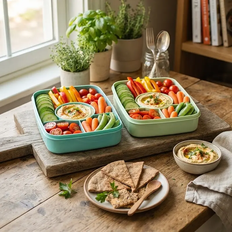 Cucumber Hummus Veggie Bento Boxes 4 Cucumber Hummus Veggie Bento Boxes RECIPE
