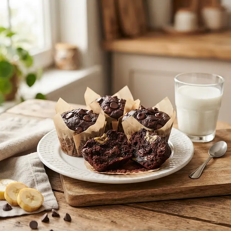 Double Chocolate Banana Snack Muffins 4 Double Chocolate Banana Snack Muffins RECIPE