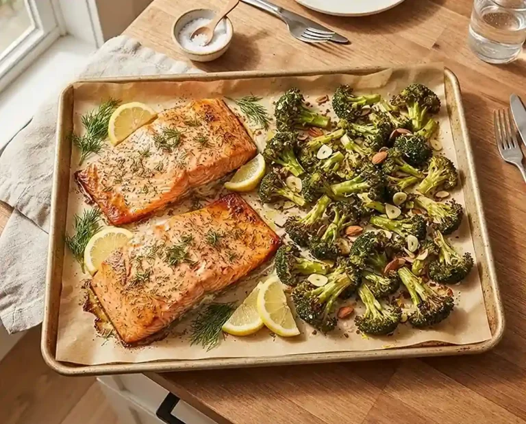Easy Sheet Pan Salmon Broccoli Rice