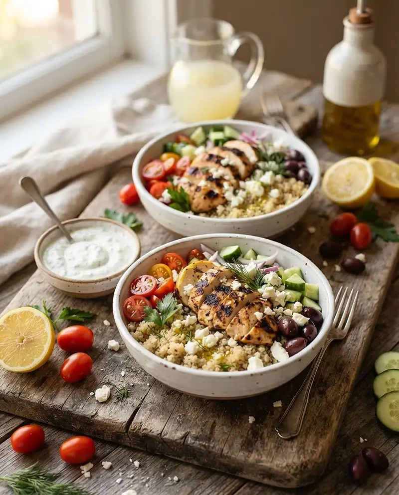 Greek Lemon Chicken Quinoa Bowls recipe