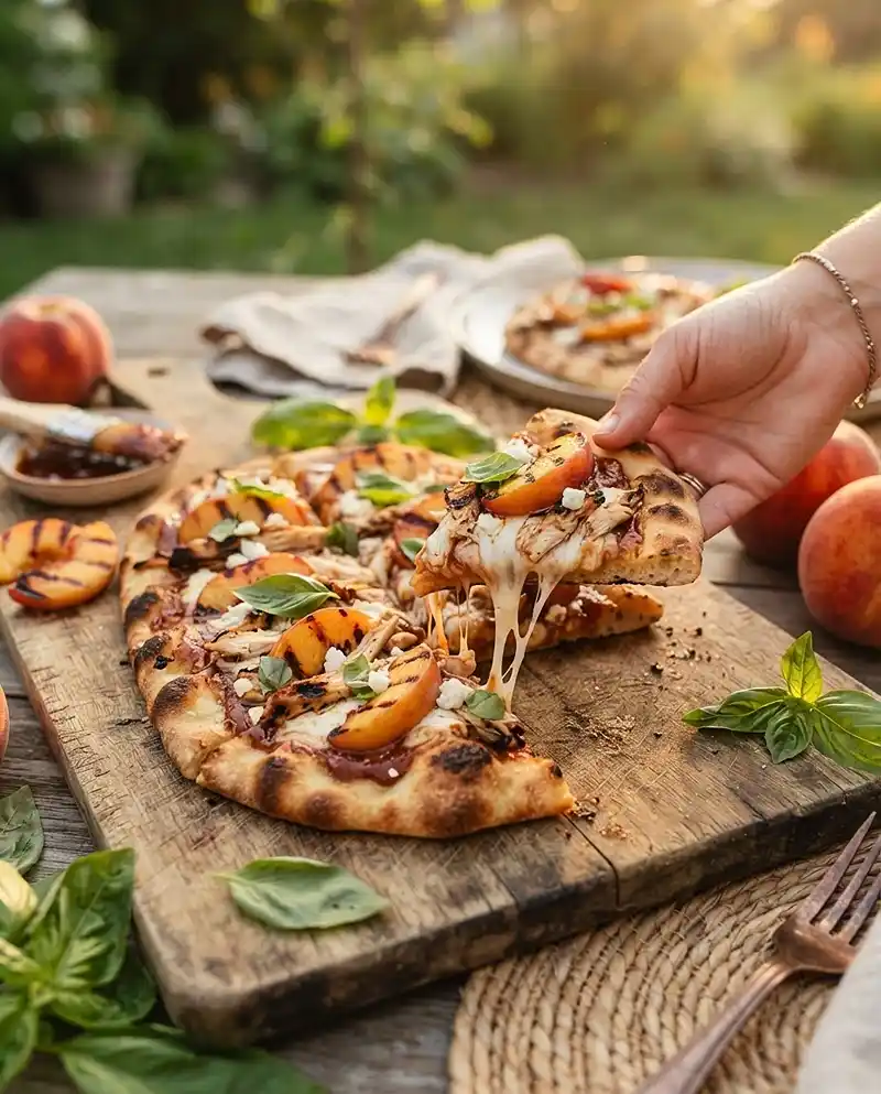 Grilled Peach Chicken Flatbreads 4 Grilled Peach Chicken Flatbreads RECIPE