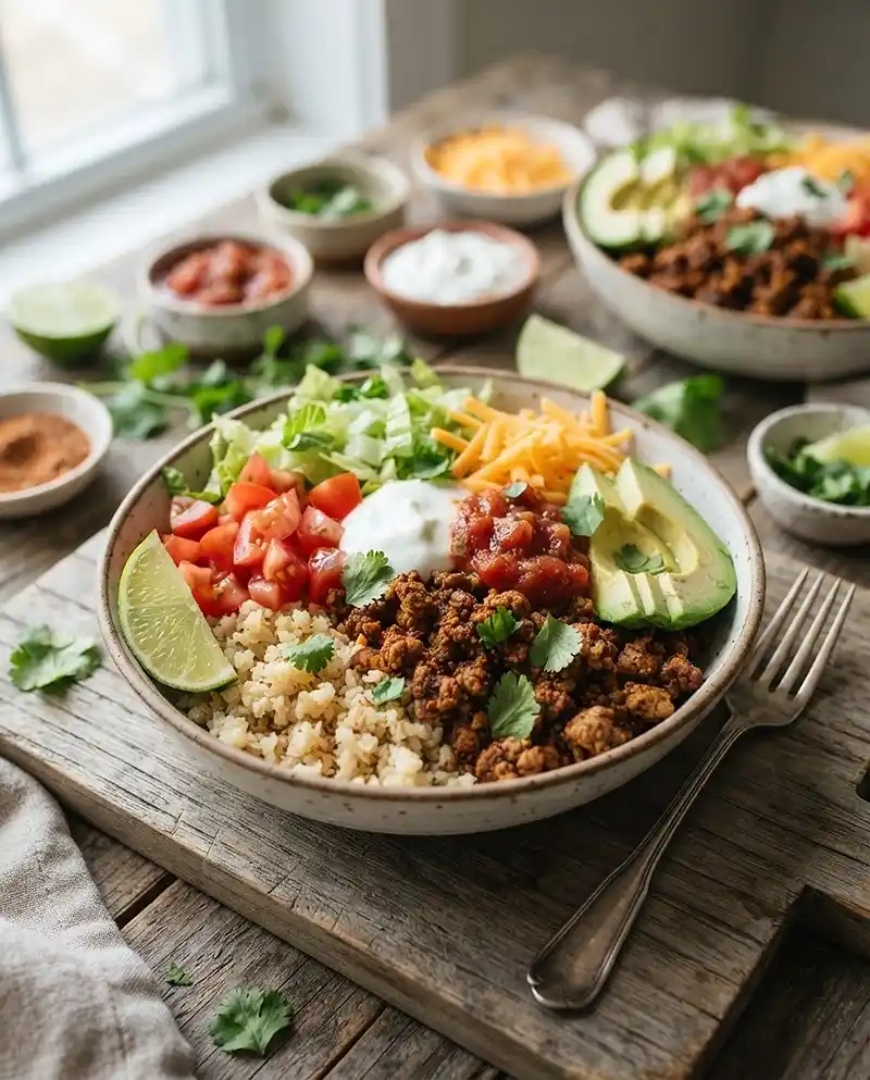 Ground Turkey Taco Cauliflower Rice Bowls 4 Ground Turkey Taco Cauliflower Rice Bowls recipe