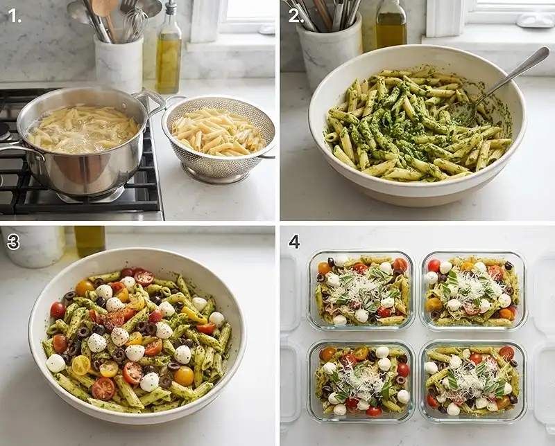 Pesto Mozzarella Pasta Lunch Boxes 3 How to Make Pesto Mozzarella Pasta Lunch Boxes