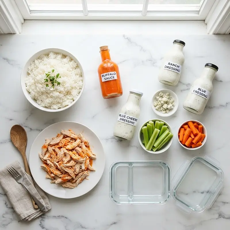 Buffalo Chicken Rice Lunch Prep 2 INGREDIENTS FOR Buffalo Chicken Rice Lunch Prep