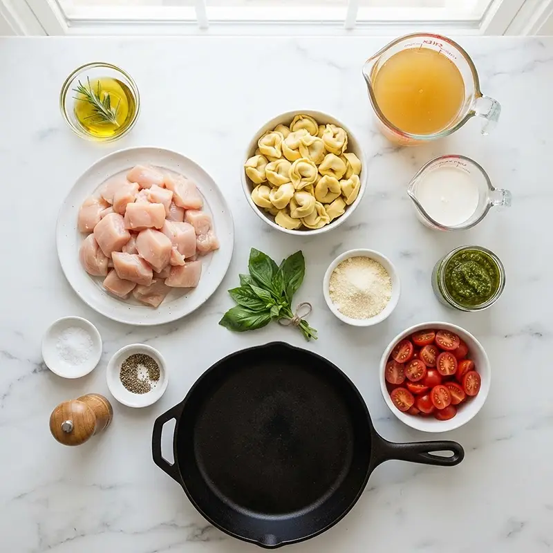 Creamy Pesto Chicken Tortellini Skillet 2 INGREDIENTS FOR Creamy Pesto Chicken Tortellini Skillet