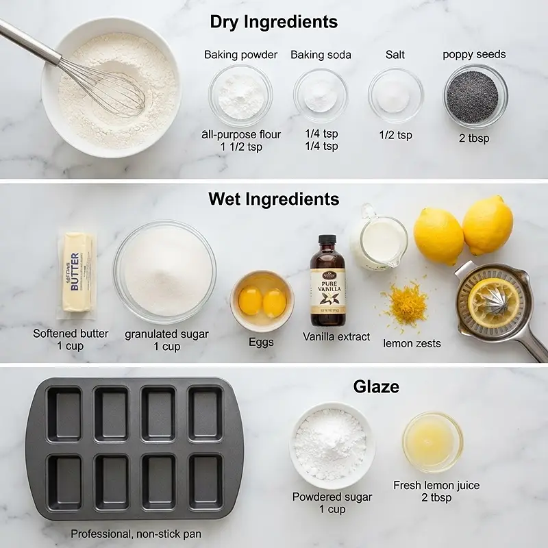 INGREDIENTS FOR Lemon Poppy Seed Mini Loaves