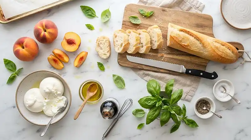 INGREDIENTS FOR Peach Burrata Crostini