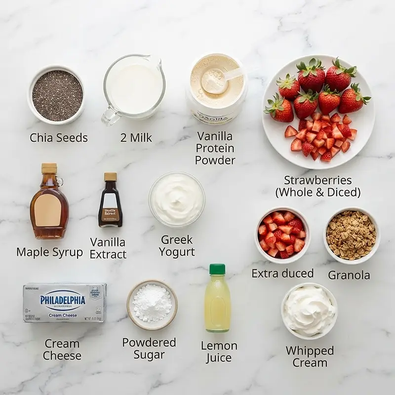 Strawberry Cheesecake Protein Chia Cups 2 INGREDIENTS FOR Strawberry Cheesecake Protein Chia Cups
