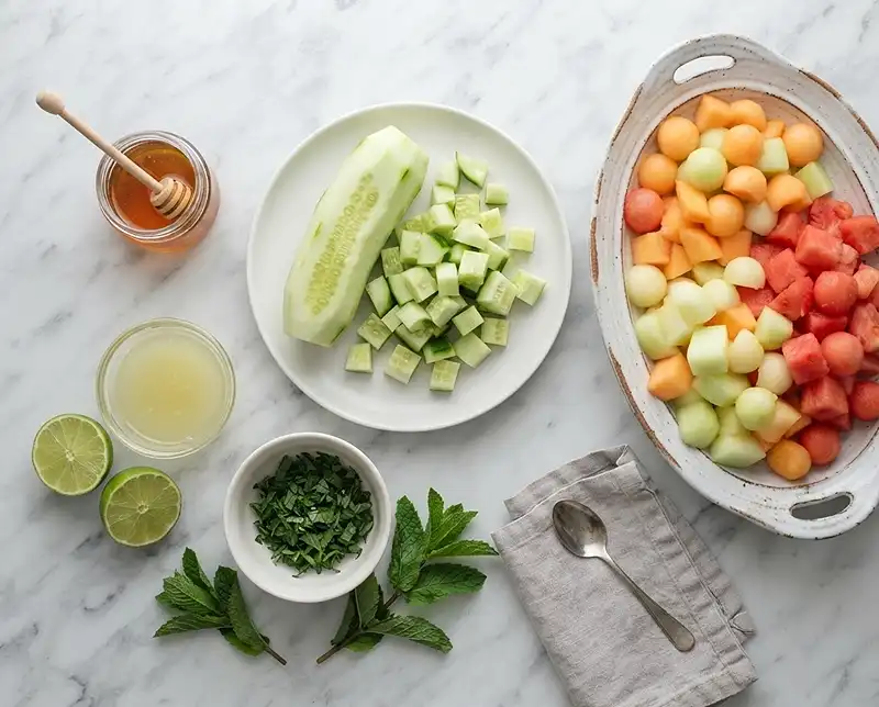 Cucumber Melon Mint Salad 3 Ingredients for Cucumber Melon Mint Salad