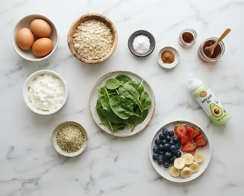 Ingredients for spinach cottage cheese oat pancakes​
