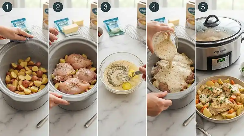 MAKING THE Crockpot Ranch Chicken and Potatoes