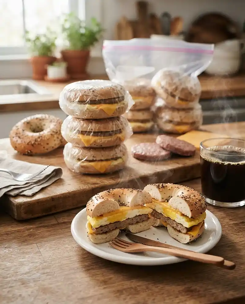 Make-Ahead Bagel Breakfast Sandwiches 4 Make-Ahead Bagel Breakfast Sandwiches RECIPE