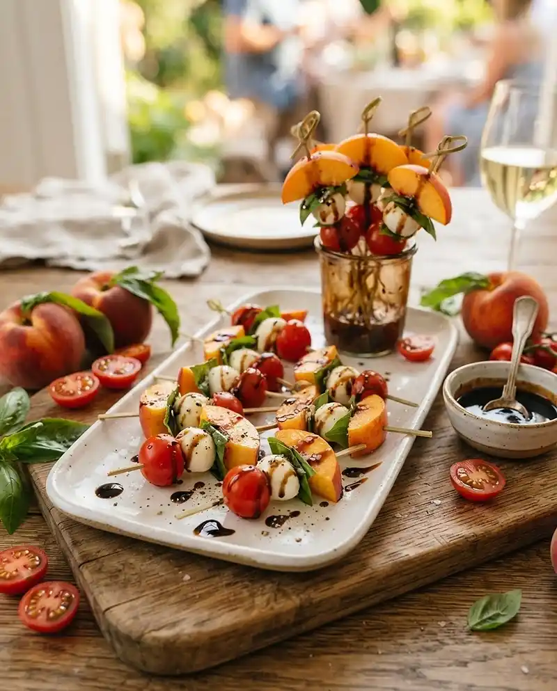 Mini Caprese Peach Skewers 4 Mini Caprese Peach Skewers recipe