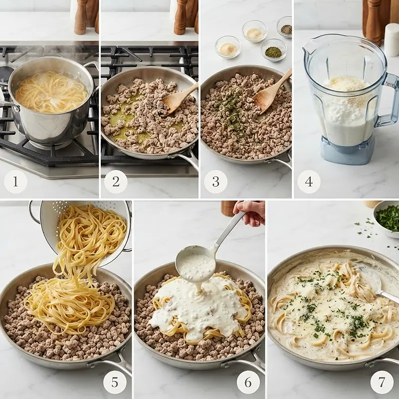 Cottage Cheese Alfredo Turkey Pasta 3 PREPARING THE Cottage Cheese Alfredo Turkey Pasta