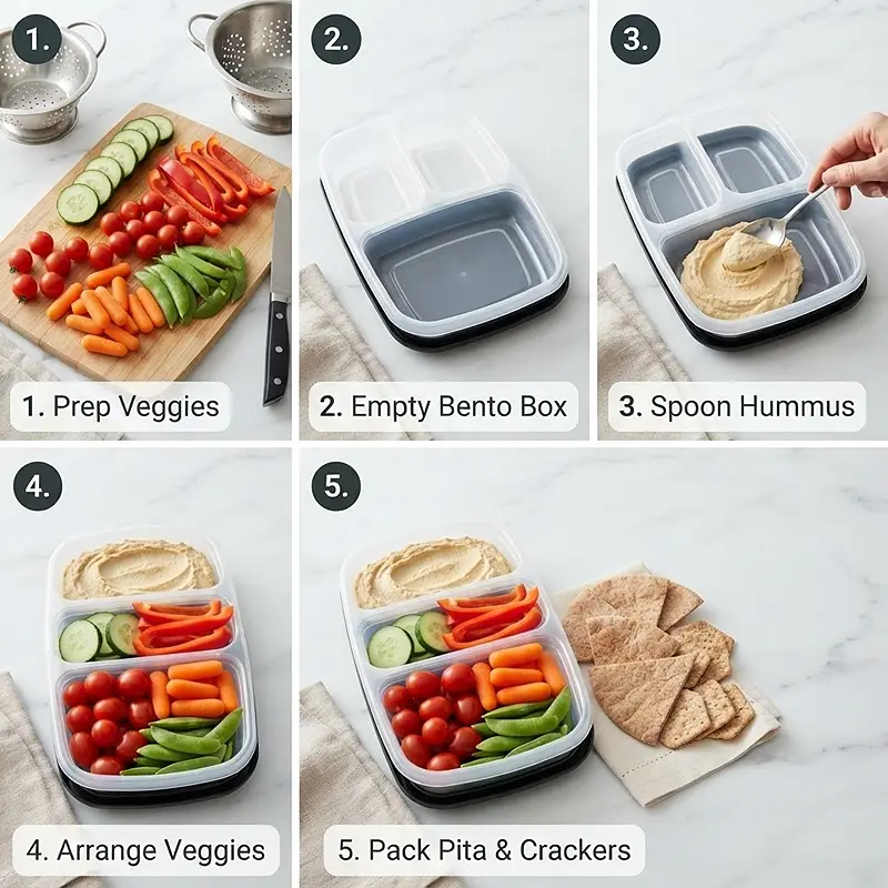 Cucumber Hummus Veggie Bento Boxes 3 PREPARING THE Cucumber Hummus Veggie Bento Boxes