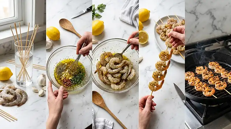 PREPARING THE Lemon Garlic Shrimp Skewers