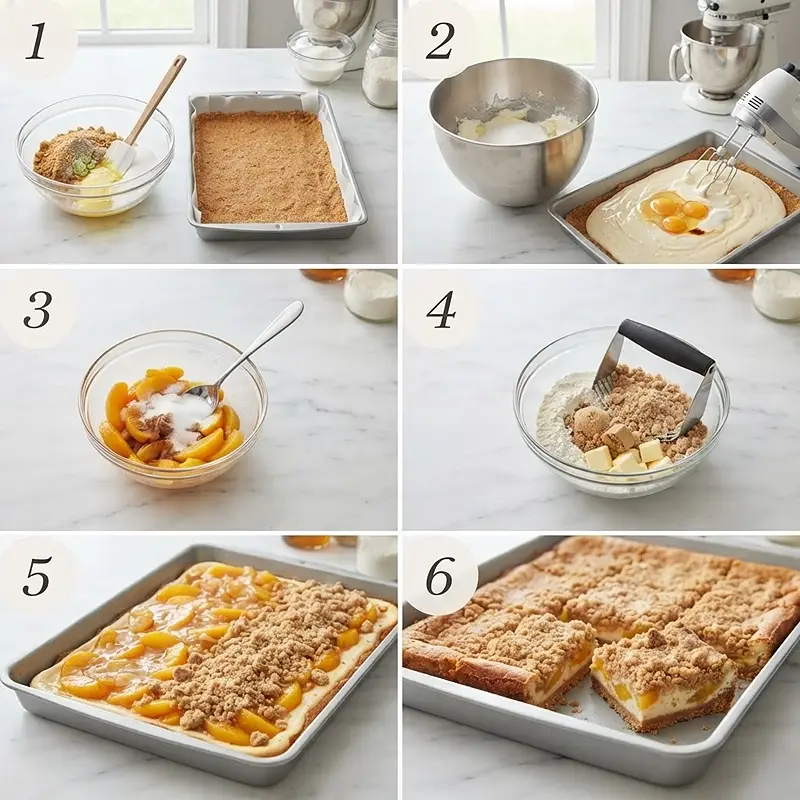 Peach Cobbler Cheesecake Bars 3 PREPARING THE Peach Cobbler Cheesecake Bars recipe