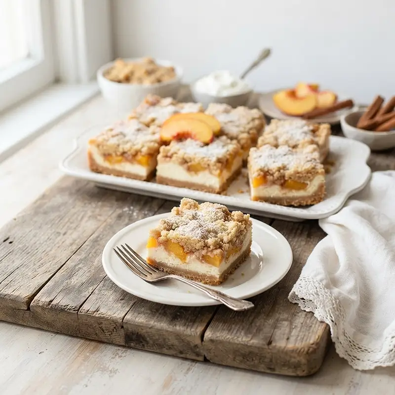Peach Cobbler Cheesecake Bars 4 Peach Cobbler Cheesecake Bars recipe RECIPE