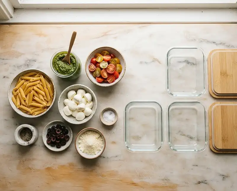 Pesto Mozzarella Pasta Lunch Boxes 2 Pesto Mozzarella Pasta Lunch Boxes Ingredients
