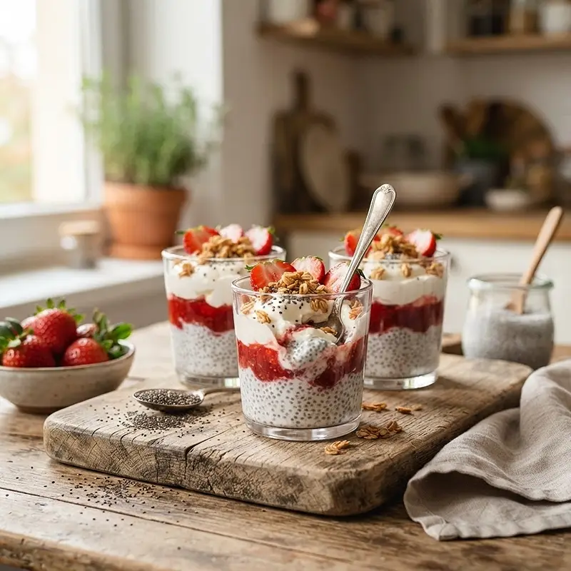 Strawberry Cheesecake Protein Chia Cups 4 Strawberry Cheesecake Protein Chia Cups RECIPE