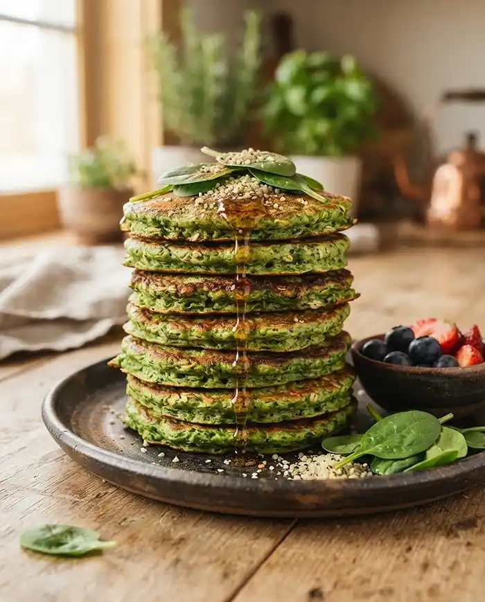 Sweet spinach cottage cheese oat pancakes​