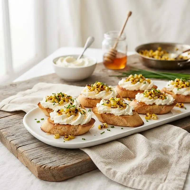 Whipped Ricotta Corn Crostini 4 Whipped Ricotta Corn Crostini recipe
