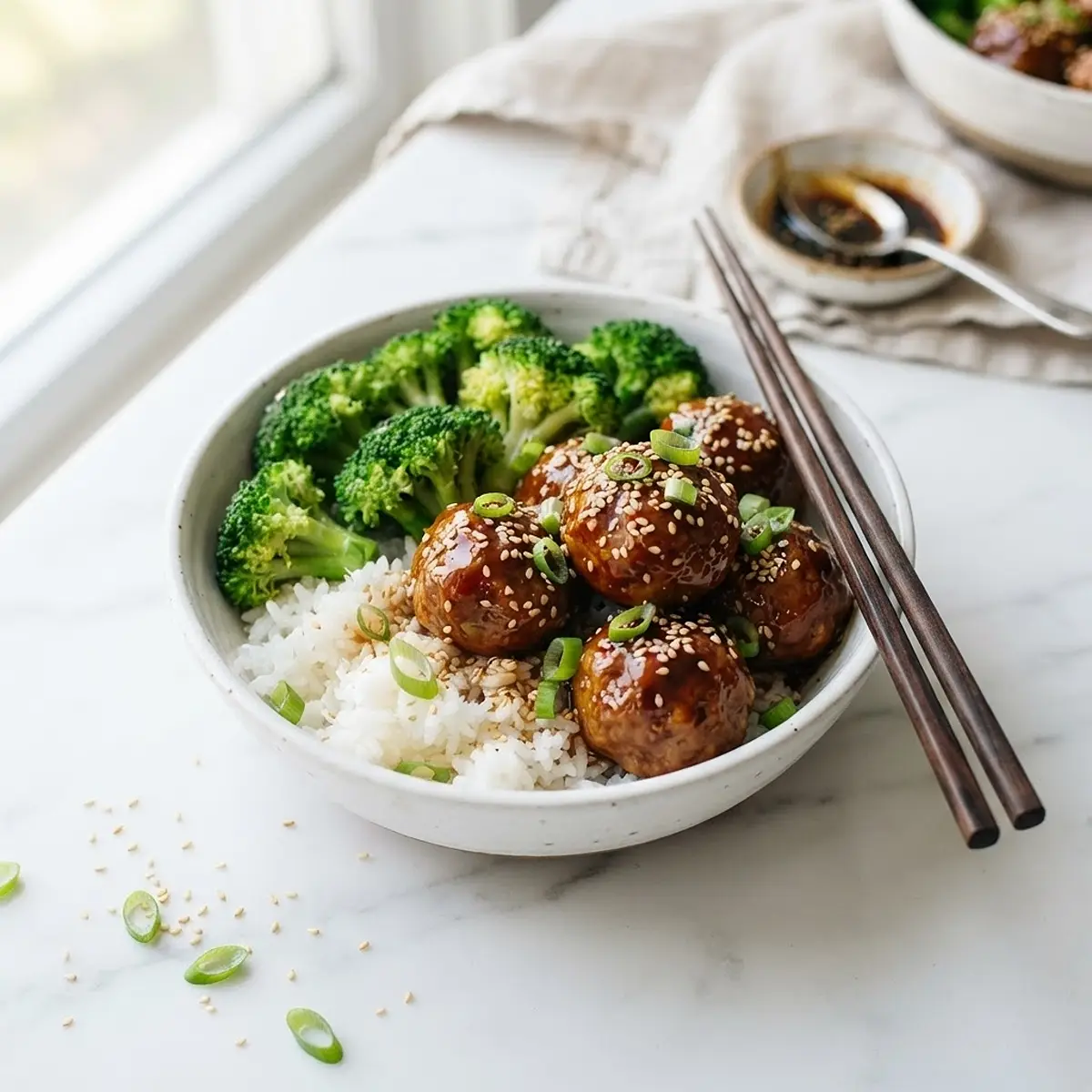 eriyaki Turkey Meatball Rice Bowls
