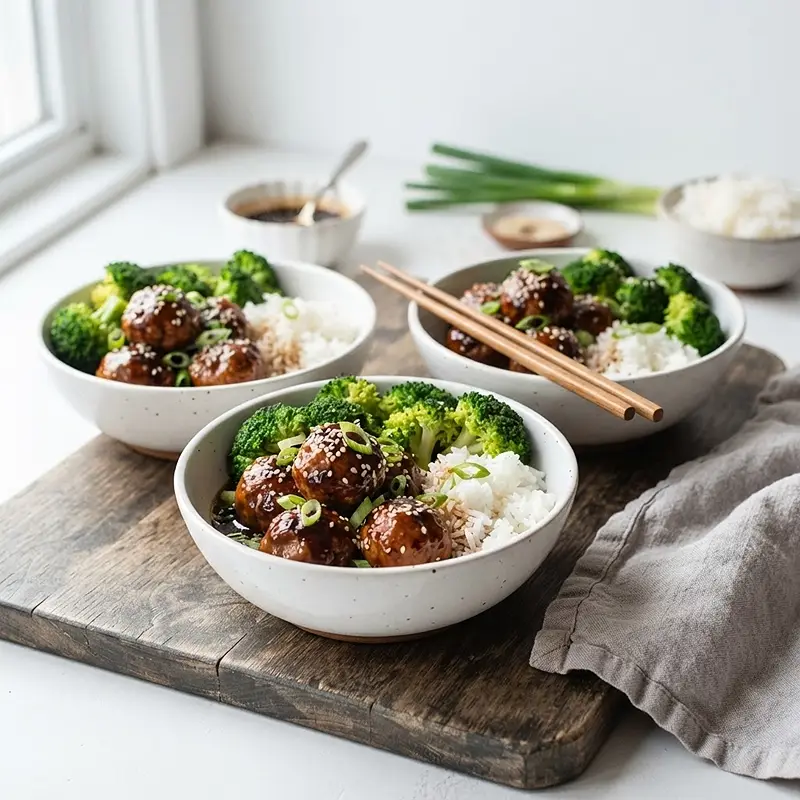 Teriyaki Turkey Meatball Rice Bowls
